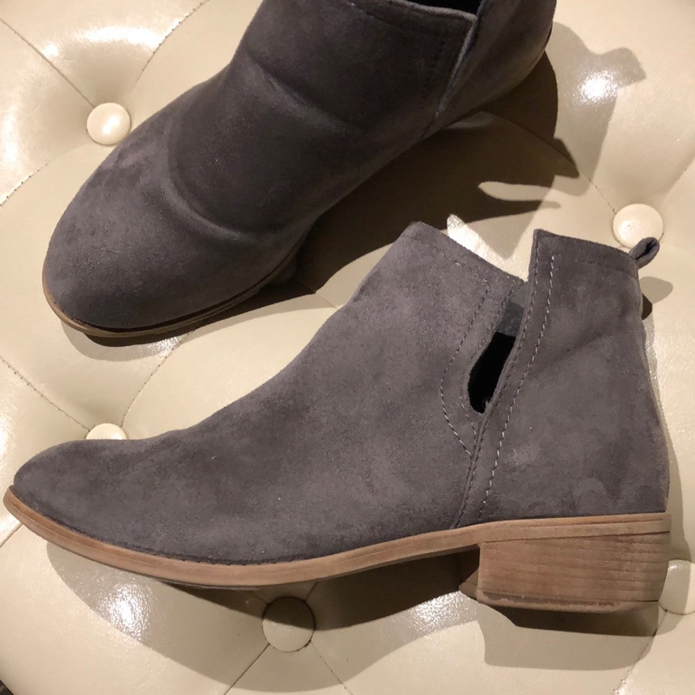 JG grey booties, leather footbed size 9